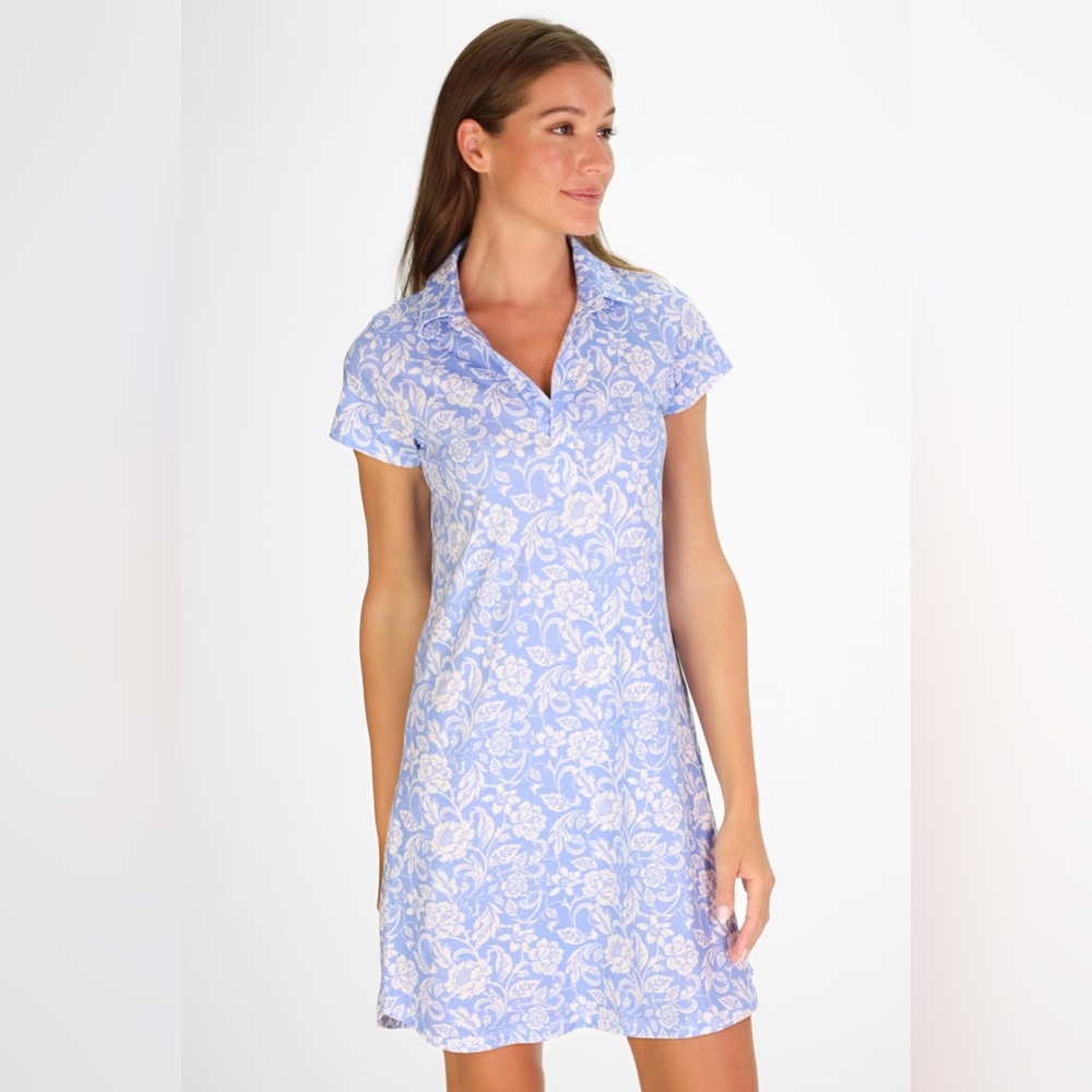 Duffield Lane KIT COLLARED DRESS IN BLUE SKY BLOSSOMS